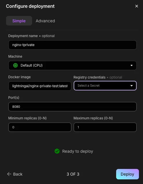 specify registry credentials next to your private image