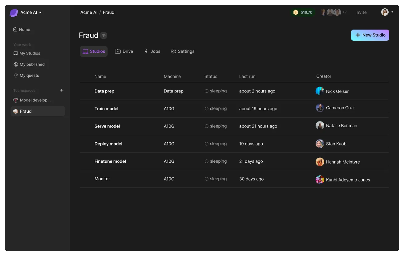 A teamspace for a specific use case—fraud.