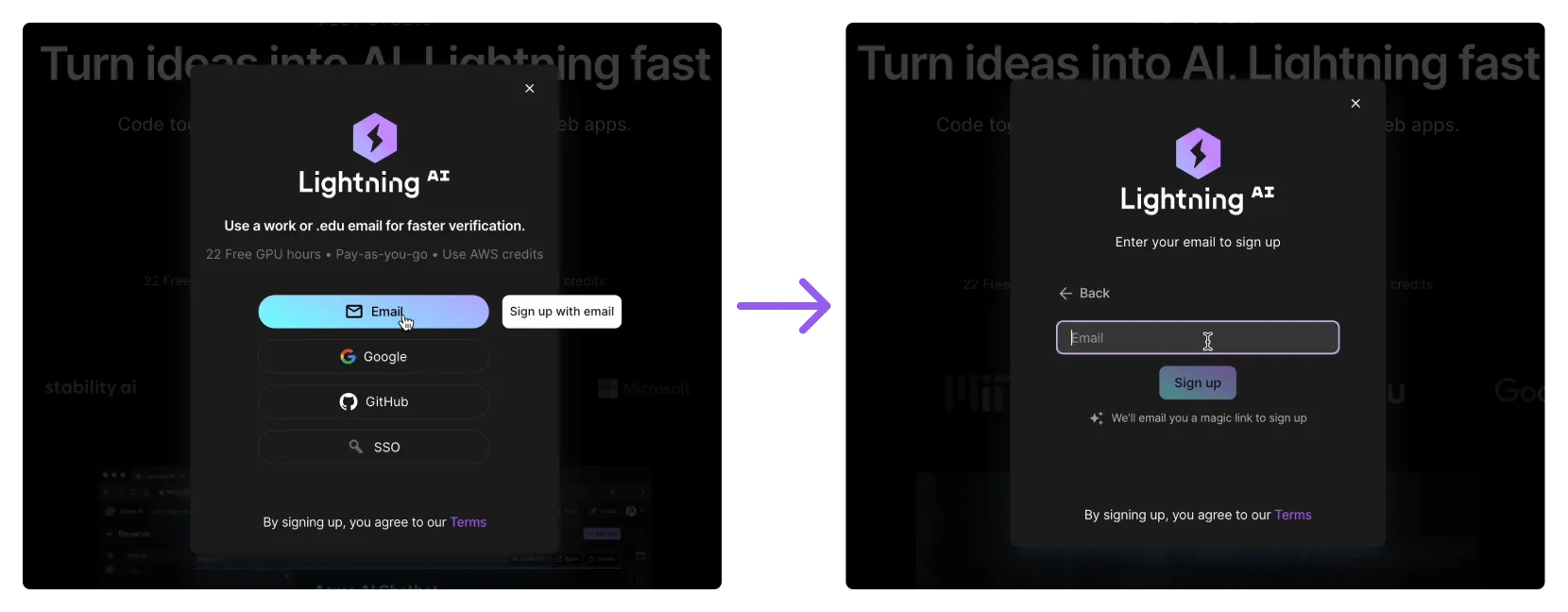Create an account with a work or university email address.