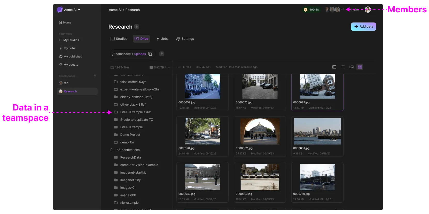 Only members have access to data in a teamspace.